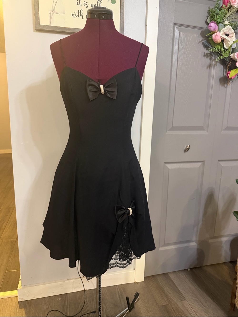 Scarlett Nite Black Spaghetti-Strap Dress with Bow Accents